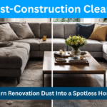 Before and after living room showing renovation dust and the results of post construction cleaning Ottawa