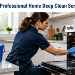 Deep Cleaning Ottawa service by Genie The Cleaner showing a professional cleaner cleaning an oven in a modern Ottawa home kitchen